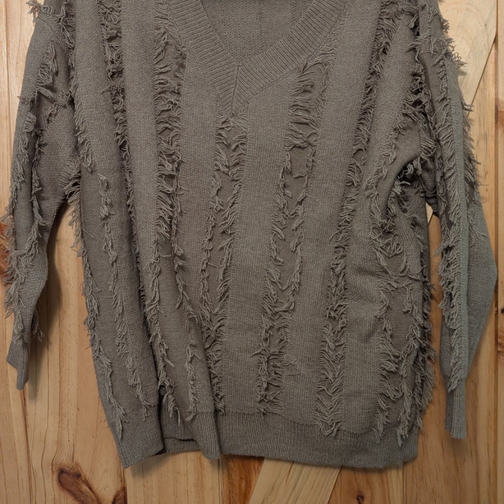 J.Nna Wool Blend Fringe V-Neck Sweater | Size S